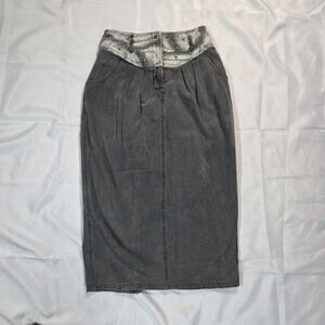 Vintage 80s Black Jean Pencil Skirt with Rhinestone Detail Size 12